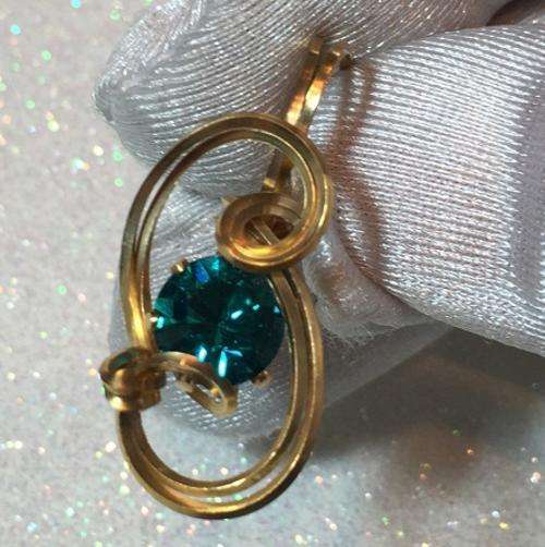 PENDANT~Swarovski Blue Zircon PENDANT 14k yellow gold gf with Necklace adorable