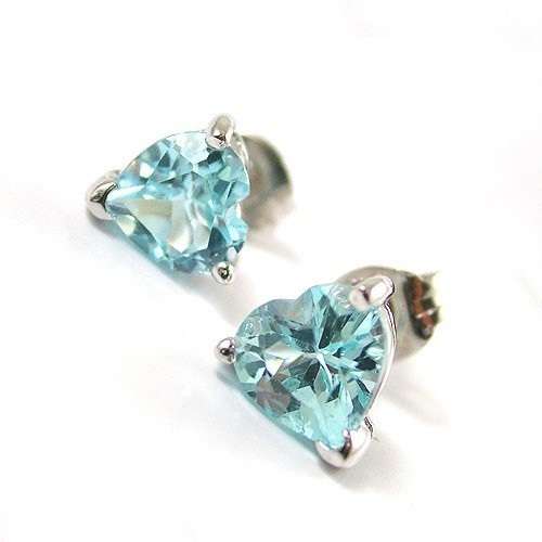 HEART 2ct Genuine Blue Topaz Earrings Studs 925 Silver