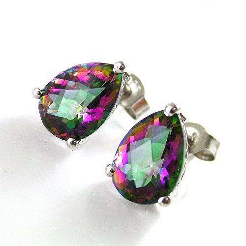STUNNING PEAR 3.8ct Mystic Topaz Earrings Studs .925 Silver- Starting at only R10