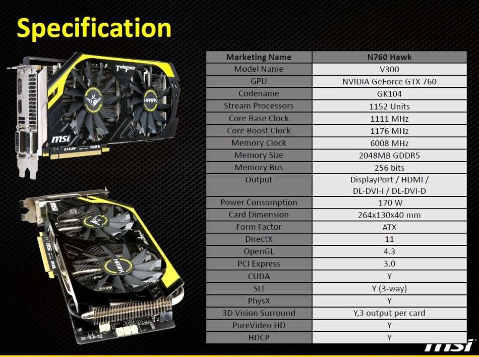 MSI NVidia GTX 760 HAWK OC Beast Gaming GFX Card