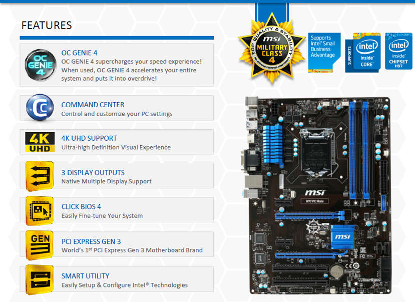 MSI H97 PC Mate Socket 1150 Gaming Motherboard