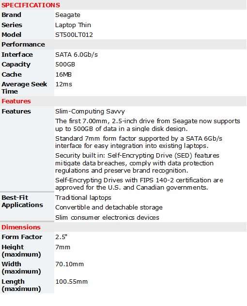 LATE ENTRY!! Seagate Ultra Thin 500GB 7mm 2.5" Laptop HDD