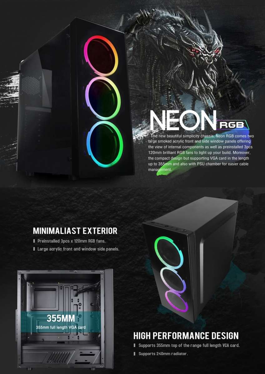 ** BRAND NEW!!! RAIDMAX RGB NEON GAMING CASE