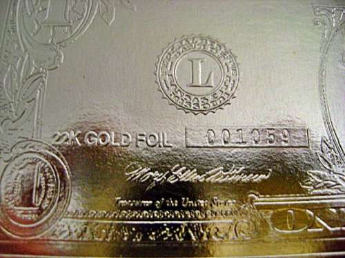 Gold Foil Dollar Note - 1999 $1 Gold Foil Note - Limited Numbers