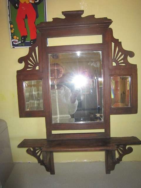 LOVELY ART NOUVEAU STYLED WOODEN AND BEVELLED MIRRORED WALL HANGING  ITEM NO 1033