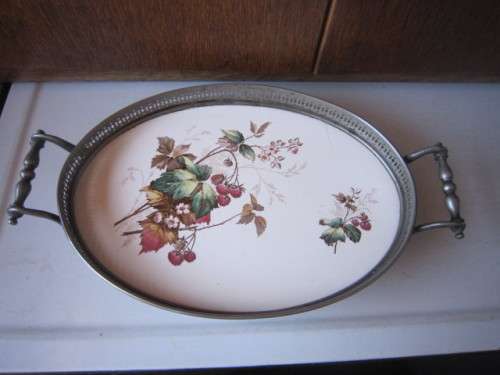 STUNNING PORCELAIN AND SILVER PLATED TRAY  ITEM NO 2044