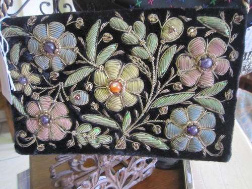 Velvet floral gemstone studded bag