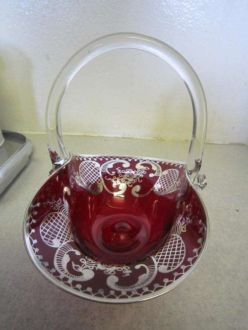 Exquisite glass basket with silver overlay