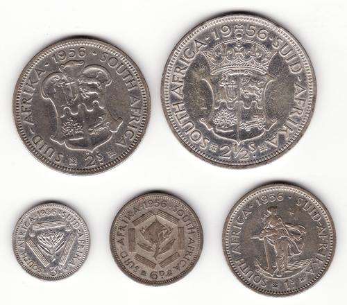 SAU 1956 Tickey to 2.5 Shilling Set .50 Silver