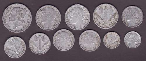 France 11 Different Aluminum Coins from the 40s
