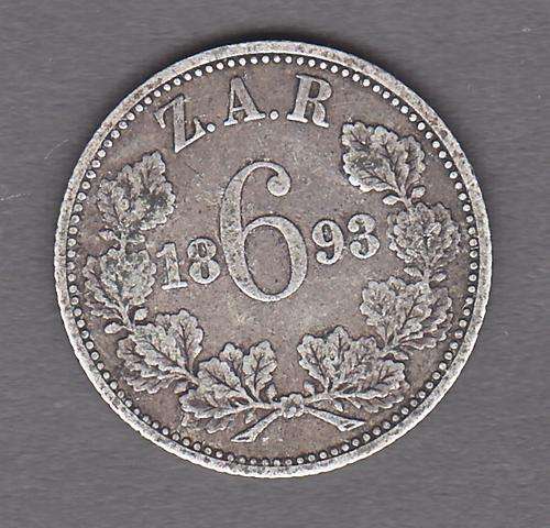 ZAR 1893 6 Pence  .925 Silver