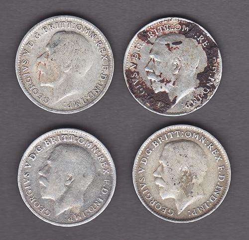 Great Britain 2 x 1917 & 2 x 1918 3 Pence .925 Silver