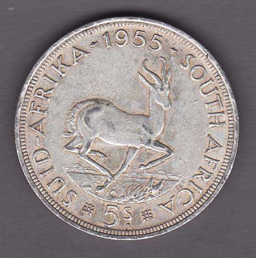 SAU 1955 5 Shilling .80 Silver Very Low Mintage of 45 080 28.15 Grams