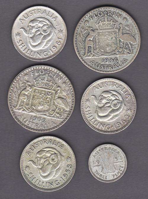 Australia 6 x .50 Silver Coins CCW 40.8 Grams