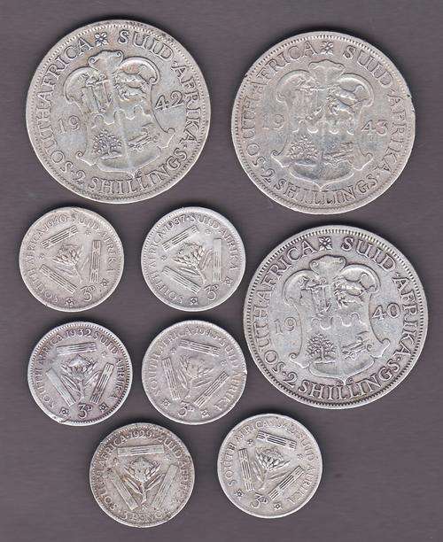 SAU 3 x 2 Shilling & 6 x 3 Pence .80 Silver CCW 41.4 Grams