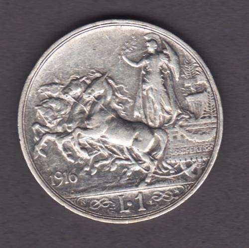 Italy 1916R 1 Lira .835 Silver CW 5 Grams CV R177 Fine or R355 in VF
