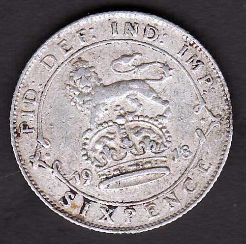 Great Britain 1918 6 Pence .925 Silver 2.83 Grams CV R30 f or R100 vf