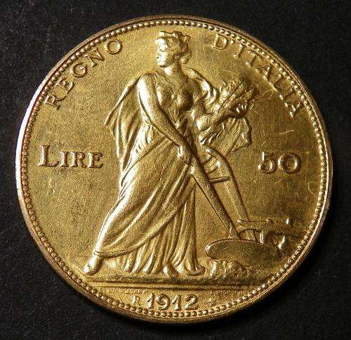 Rare Italy 1912R 50 Lire Gold Coin Only 11000 Minted. Catalog Value R28 481 in XF or R45 312 in UNC