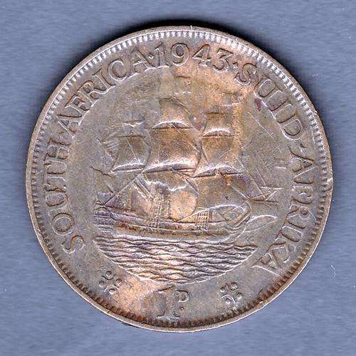 South African Union 1943 Copper 1 Penny