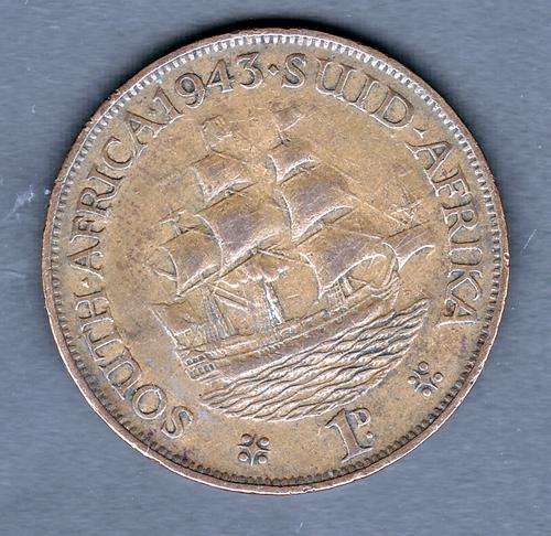 South African Union 1943 Copper 1 Penny