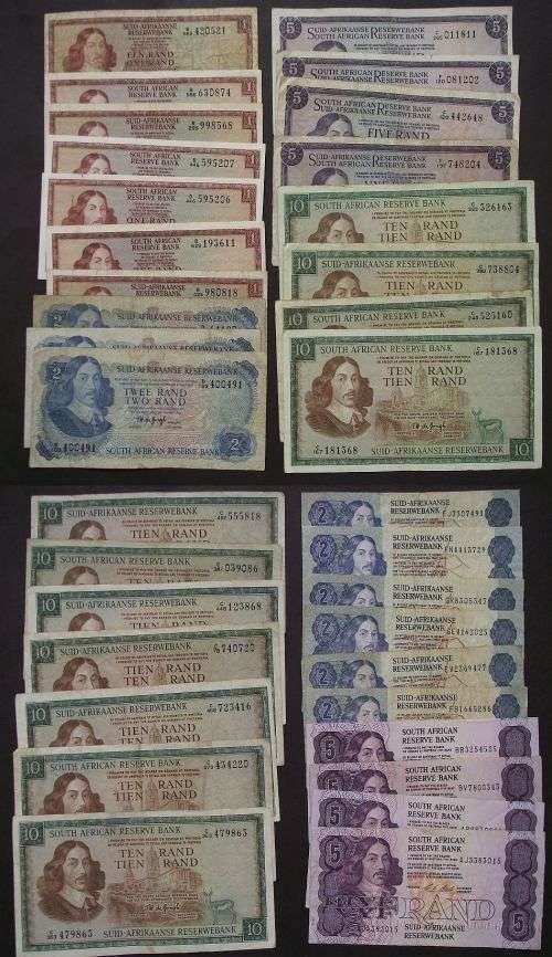 LOT OF SOUTH AFRICA BANKNOTES INCLUDING TW De JONGH TWO, FIVE AND TEN RANDS