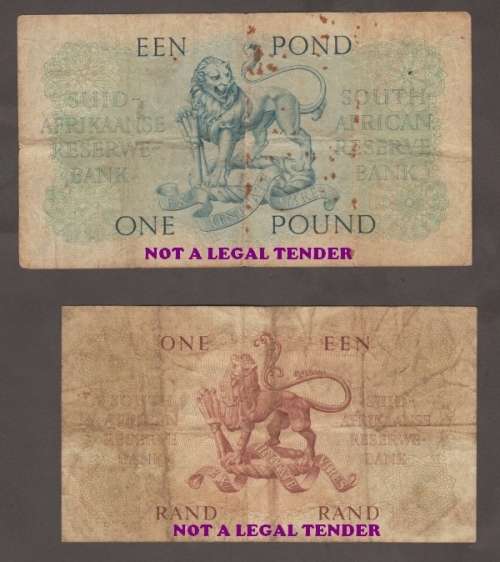 SOUTH AFRICA MH de KOCK ONE POUND BANKNOTE G RISSIK ONE Rand, TWO Rand and TEN RAND BANKNOTES