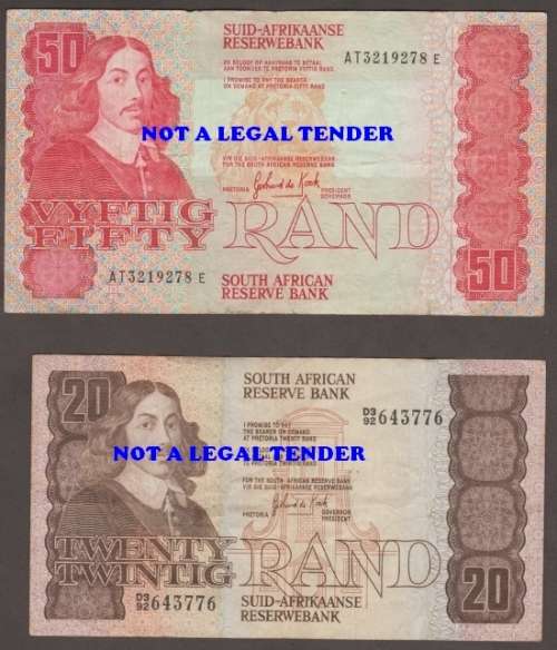 SOUTH AFRICA GPC de KOCK R 2, R 5, R 10. R 20 and R 50 BANKNOTE SET