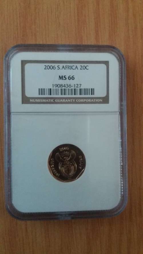 ** WoW. One Of Only 56 Graded In This Grade at NGC. 2006 South Africa 20c MS66. **