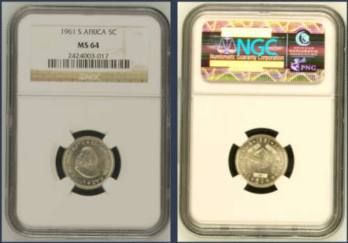 Very Nice 1961 Silver NGC Graded MS64 5c. Only 4 Graded In This Grade------WOW. Only 12 Better