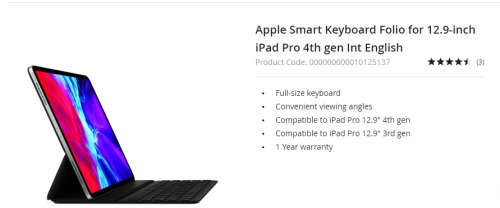 Apple Smart Keyboard Folio for 12.9 inch Ipad Pro 4th Gen Int English *Keyboard Only*