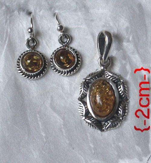 AMBER SET PENDANT & EARRINGS STERLING SILVER