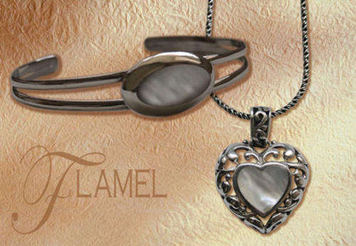 STERLING SILVER SET PENDANT AND BRACELET MOTHER OF PEARL