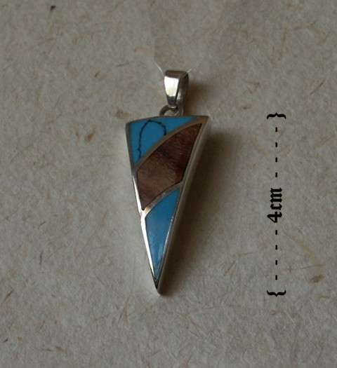 STERLING SILVER PENDANT WOOD & STONE, LONG TRIANG