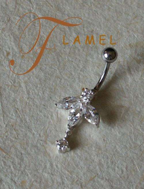 SURGICAL STEEL BELLY RING WITH CRYSTAL AND STERLING SILVER