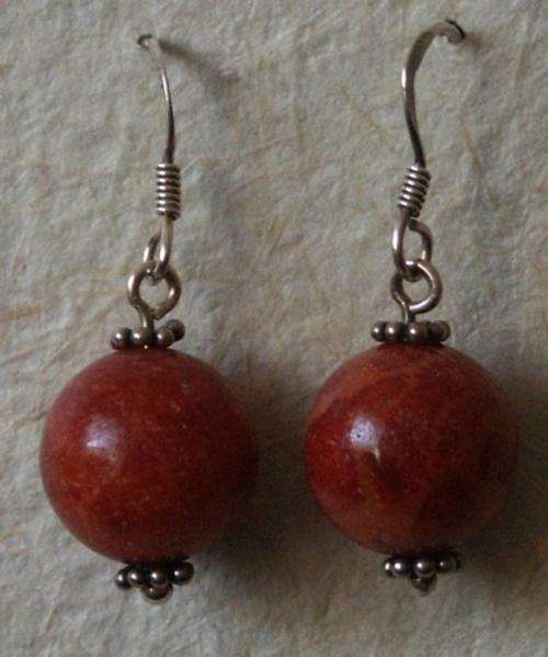 STERLING SILVER AND RED CORAL EARRINGS