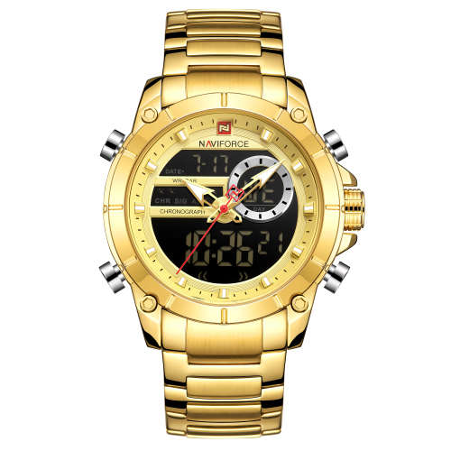 NAVIFORCE 9163 Luxury Men Gold Watch Nice Digital Quartz