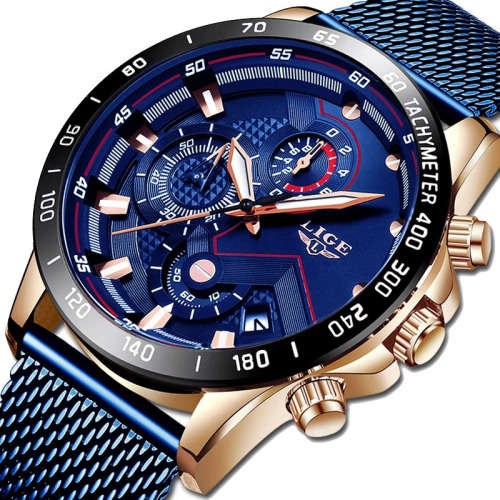 2ND HAND Lige 9929 Luminous Men Watches Waterproof Mesh Wrist Watches(USED)