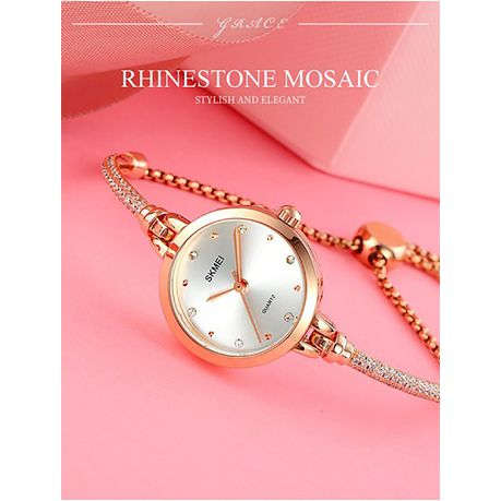 SKMEI Thin Premium Crystal-Accented Womans Watch White Edition