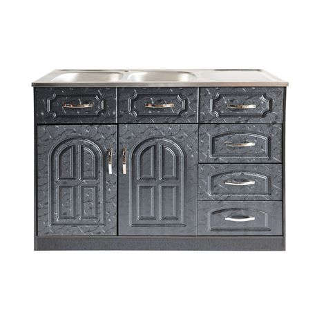 2ND HAND Double Sink Base Unit with Workspace - Flower Black(USED)