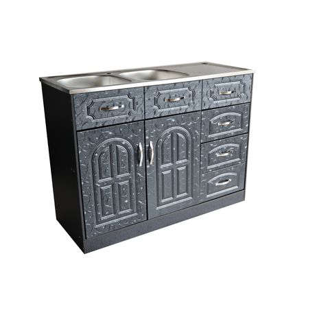 2ND HAND Double Sink Base Unit with Workspace - Flower Black(USED)