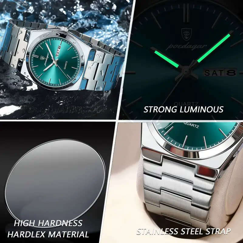 Poedagar Men's Luminous Stainless Steel Watch 