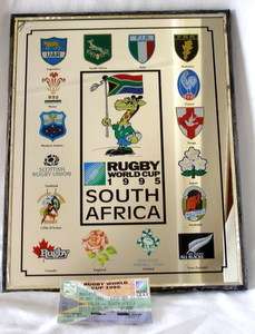 RUGBY WORLD CUP 1995 Pub Mirror and Game Ticket Stub