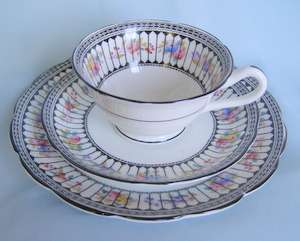 GROSVENOR Art Deco Trio with Handpainted Flowers **Lovely!!**