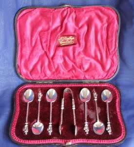 Boxed Silver APOSTLE SPOONS & SUGAR TONGS - Sheffield 1899