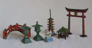 Seven Japanese Small LEAD ORNAMENTS