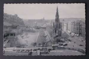 Valentine's POSTCARD - Edinburgh Castle, Scott Monument and Princes Street