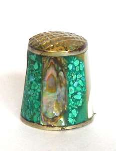 Metal THIMBLE with Mother-of-Pearl and Malachite