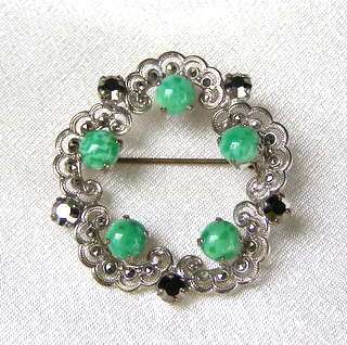 Marcasite BROOCH with Turquoise/Green Stones
