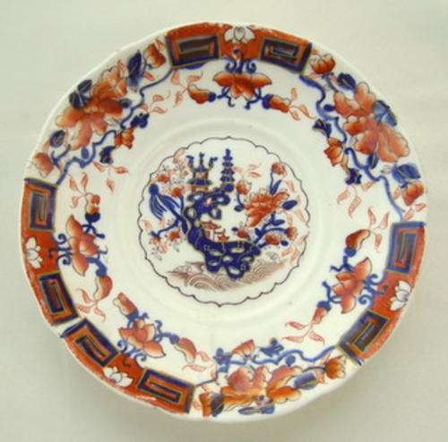 ANTIQUE DISH - Underglaze Blue & Painted Dark Orange