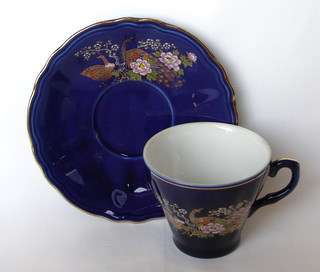 IMARI Cobalt Small Cup & Saucer with Peacocks